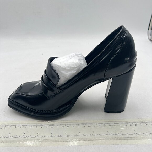 FOWT Black High Block Heels Loafers Square Toe Pumps Slip On Walking Shoes Schoo - Picture 2 of 8